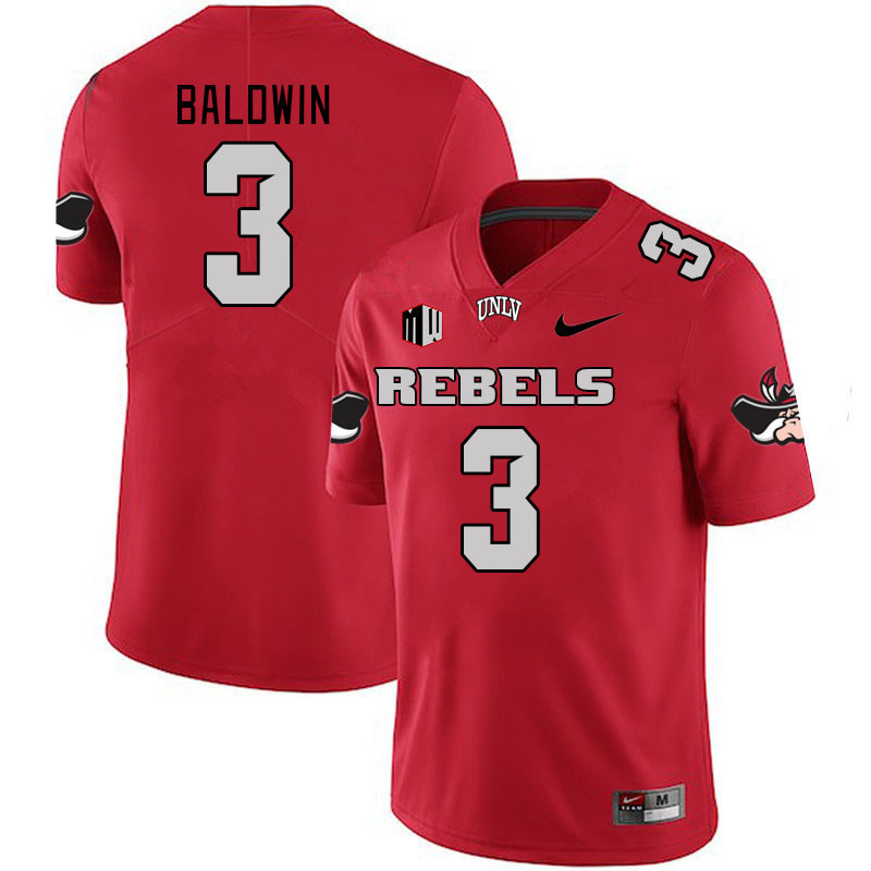 Men-Youth #3 Johnathan Baldwin UNLV Rebels 2023 College Football Jerseys Stitched-Scarlet